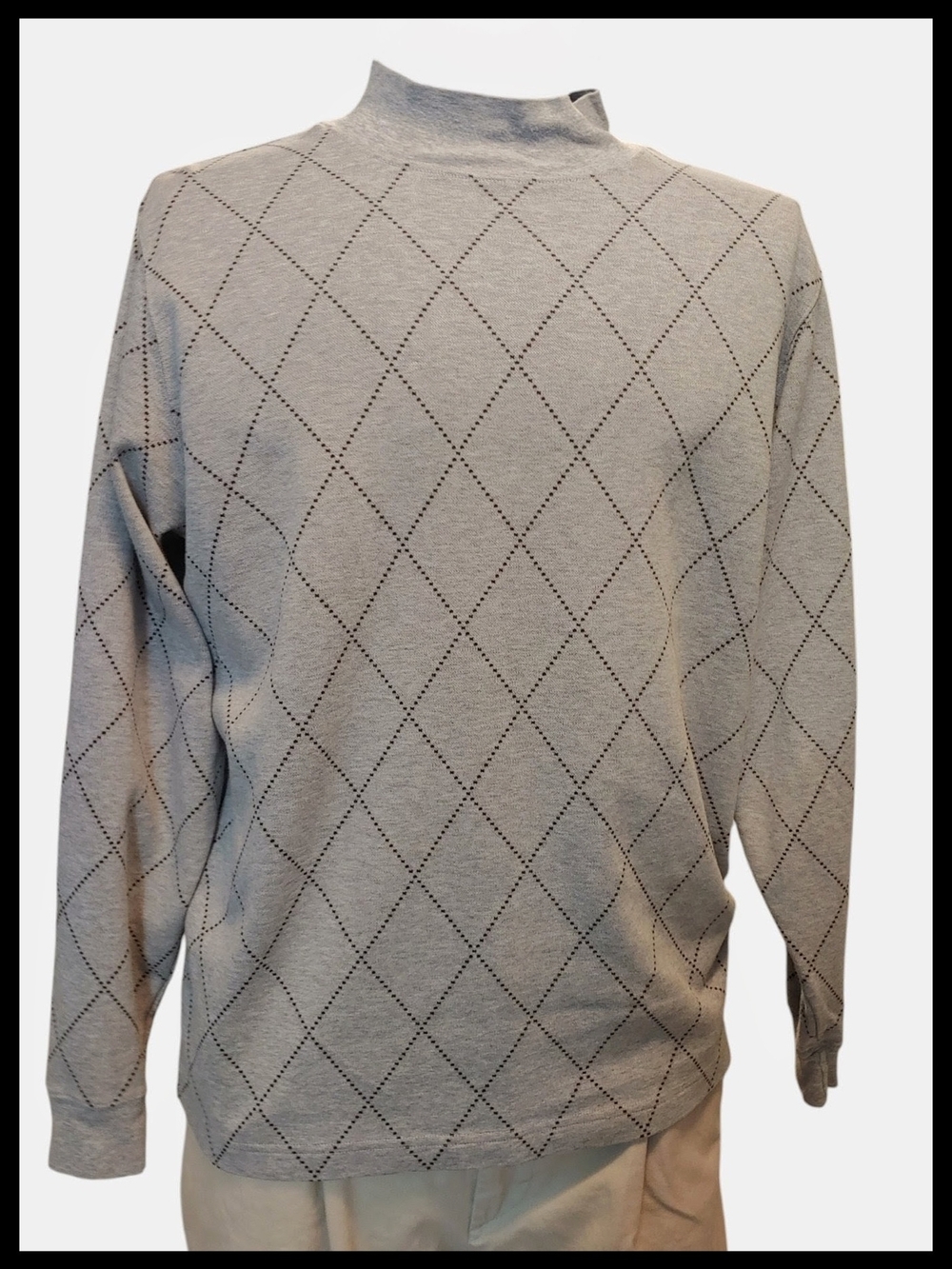 Lands' End Gray Diamond-Pattern Mock Turtleneck
